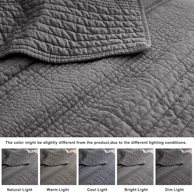 palassio Striped Dark Grey 100% Cotton Quilt Queen Size Bedding Sets, - Image 6