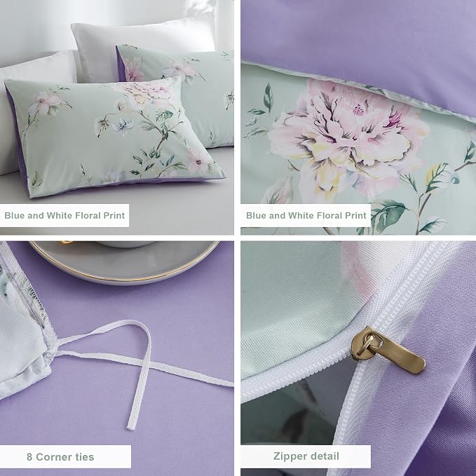 BOLINLIVING Floral Duvet Cover Full Size 3 Pieces, Flower Duvet Cover - Image 6