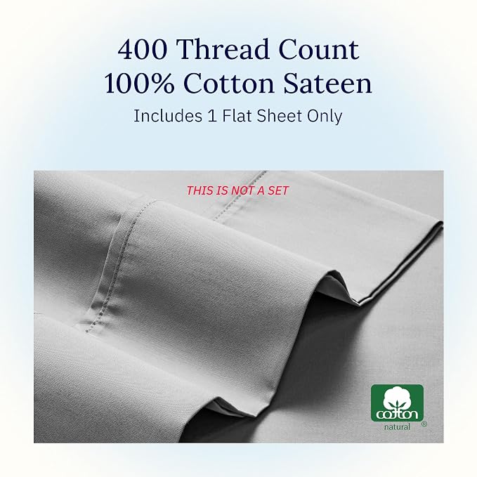 California Design Den King Size Flat Sheet, 400 Thread Count 100% Cotton Sateen - Image 5