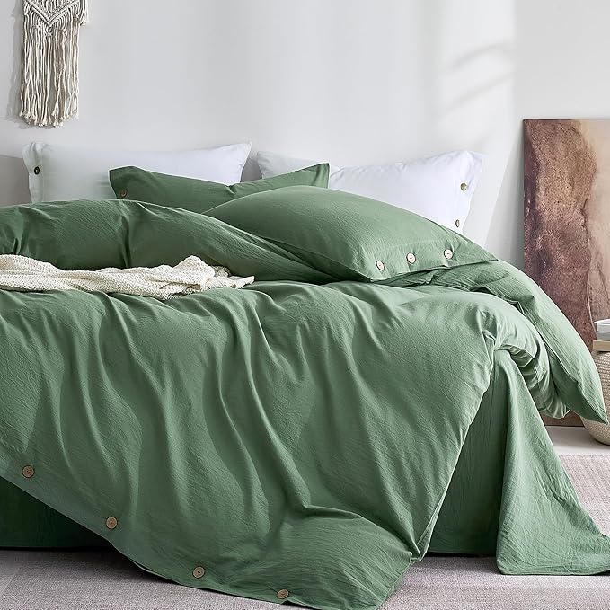 JELLYMONI 100% Washed Cotton Duvet Cover Queen – Soft, Breathable Linen-Look by JELLYMONI