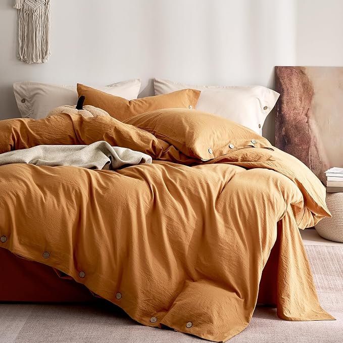 JELLYMONI 100% Washed Cotton Duvet Cover Full – Soft, Breathable Linen-Look by JELLYMONI