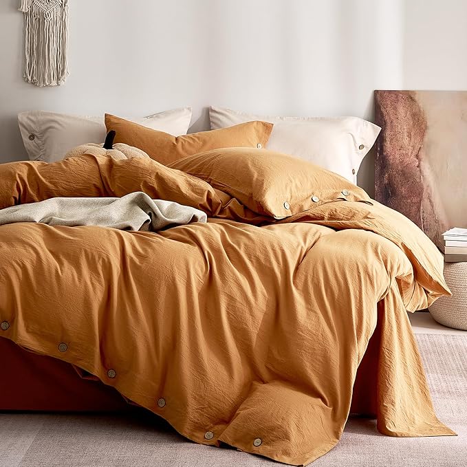 JELLYMONI 100% Washed Cotton Duvet Cover King – Soft, Breathable Linen-Look by JELLYMONI