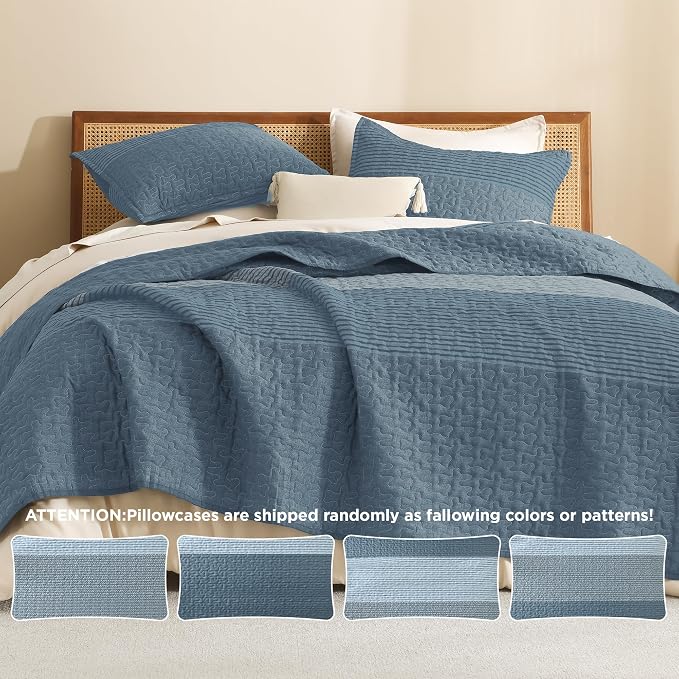 Litanika California King Quilt Set Blue Linen - Image 5