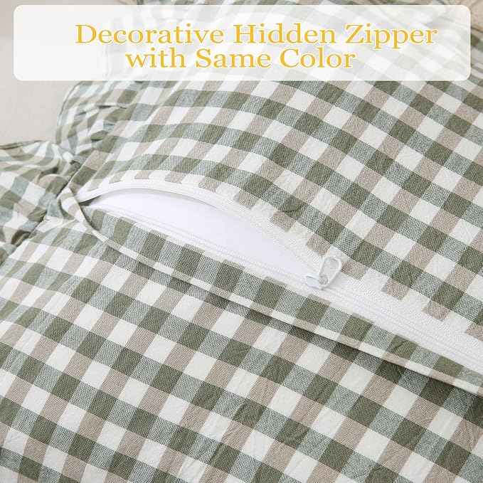 14x36 inches Sage Green Plaid Ruffle Lumbar Pillow Sham 1 Piece, Pure Cotton - Image 6