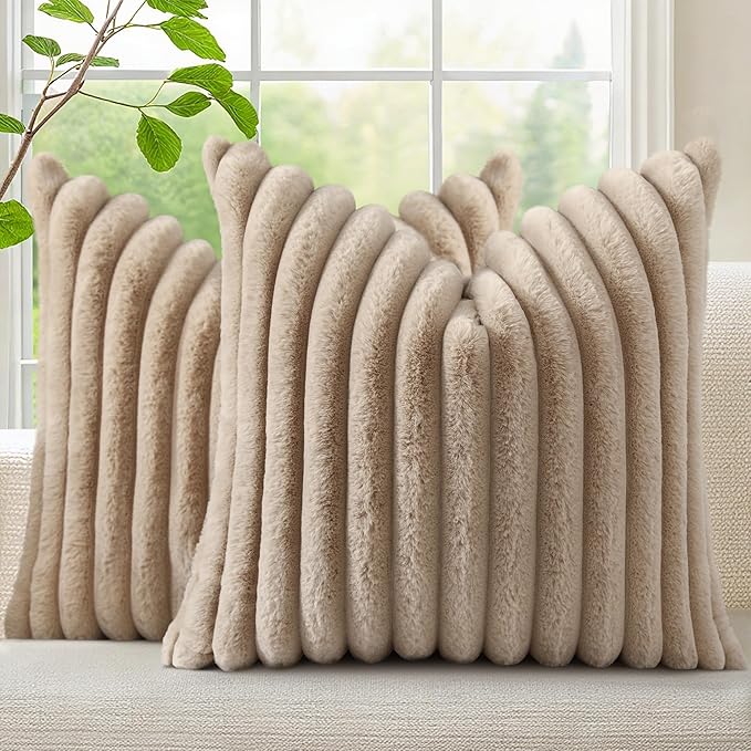 decorUhome Cozy Faux Fur Throw Pillow Covers 18x18 Set of 2 Decorative Soft by decorUhome