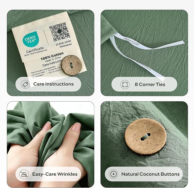 JELLYMONI 100% Washed Cotton Duvet Cover Full – Soft, Breathable Linen-Look - Image 4