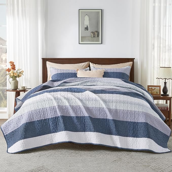Andency King Size Quilt Set Mineral Blue, 3 Pieces Summer Ultra Soft - Image 7