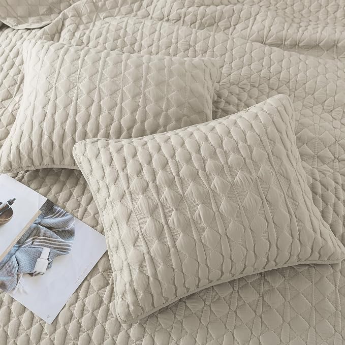 WDCOZY Light Beige Oversized California Cal King Size Quilt Bedding Set - Image 6
