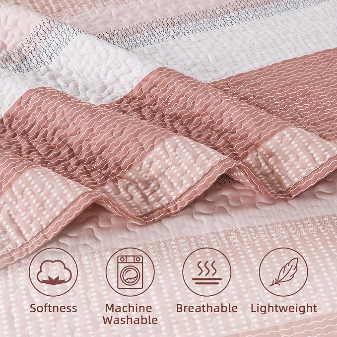 Andency King Size Quilt Set Blush Pink, 3 Pieces Summer Ultra Soft Lightweight - Image 5