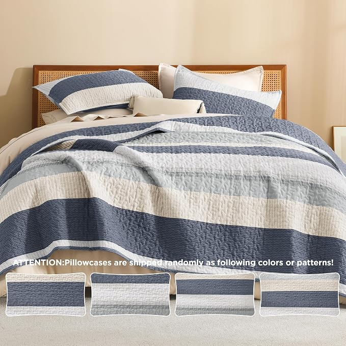 Litanika Quilt Queen Size Blue and Yellow, Stripe Patchwork Summer Bedspread - Image 5