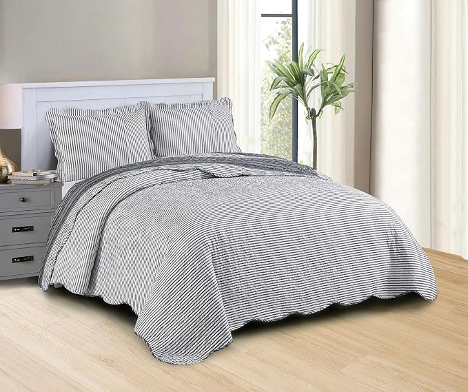 Brilliant Sunshine Multi Grey Stripes Patchwork, 3-Piece Quilt Set - Image 2