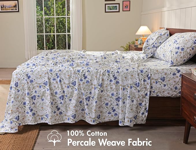 RUVANTI 100% Cotton Sheets – Queen Size Percale Bedding, Cooling & Breathable - Image 2