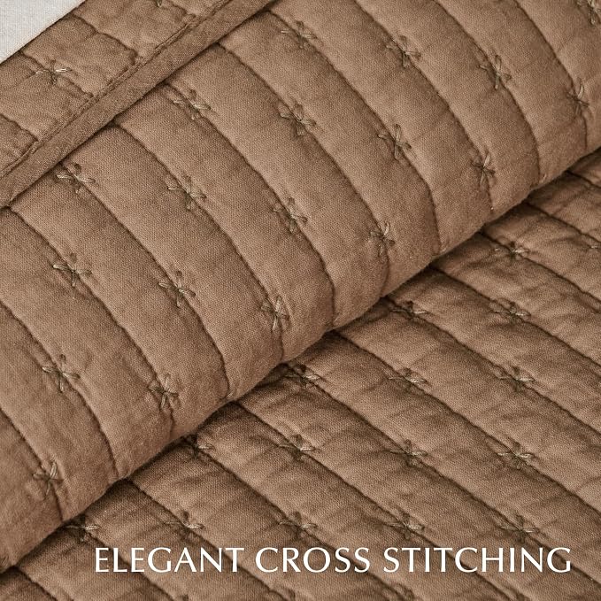 EVERGRACE Cross Stitch Pre-Washed Cotton Quilt Bedding Set King Size, Oversized - Image 8
