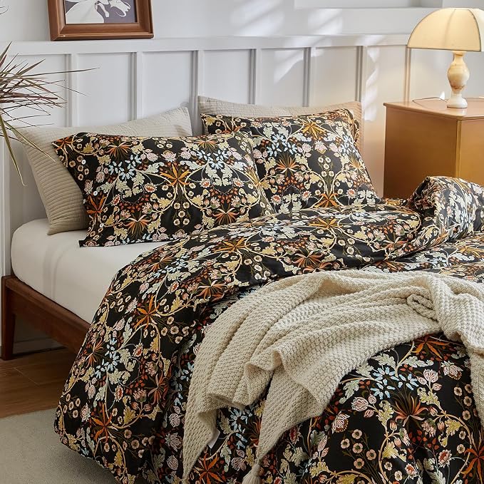 mixinni Vintage Floral Duvet Cover King Size Farmhouse Boho Duvet Cover Set - Image 2