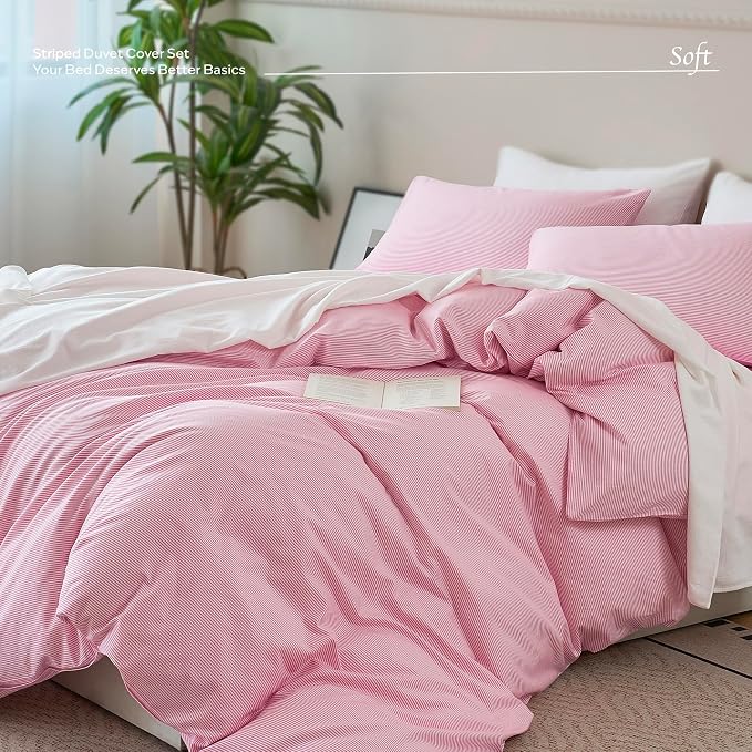 JELLYMONI 100% Natural Cotton 2pcs Striped Duvet Cover Sets, - Image 6