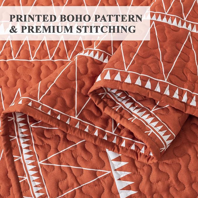 Andency Terracotta California King Quilt Set, 3 Pieces Boho Lightweight Soft - Image 5