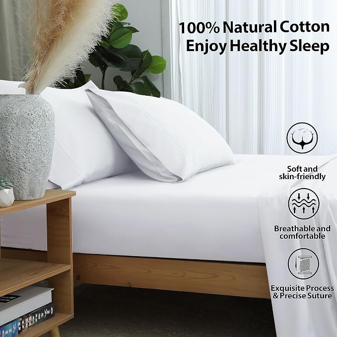 Twin XL Size Fitted Sheet Only White, 100% Egyptian Cotton 600 Thread Count - Image 3