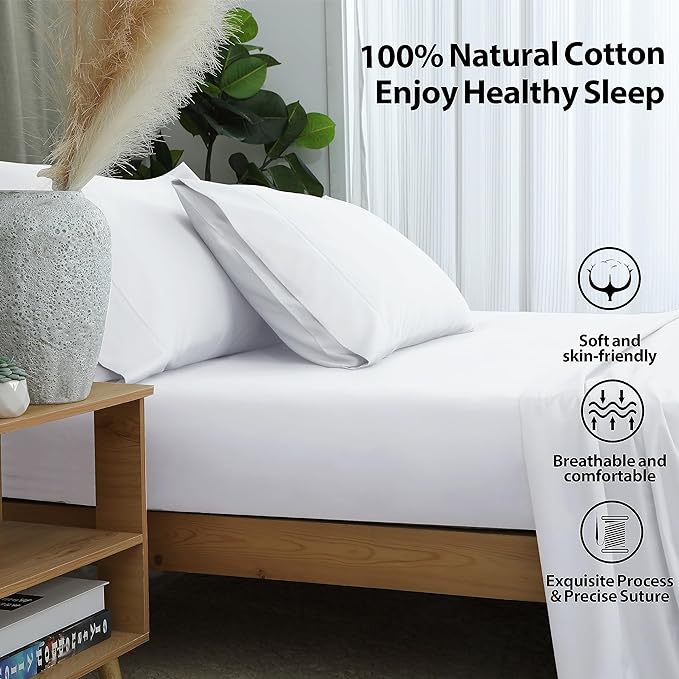 Twin Size Fitted Sheet Only White, 100% Egyptian Cotton 600 Thread Count - Image 2