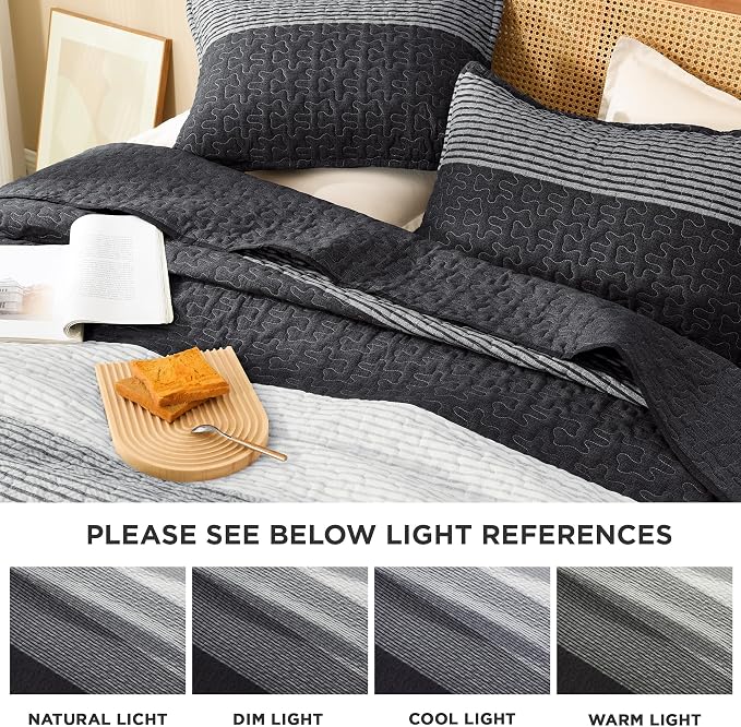 Litanika Twin Quilt Set Black, 68x86 Stripe Bedspread Coverlet 2 Pieces - Image 6
