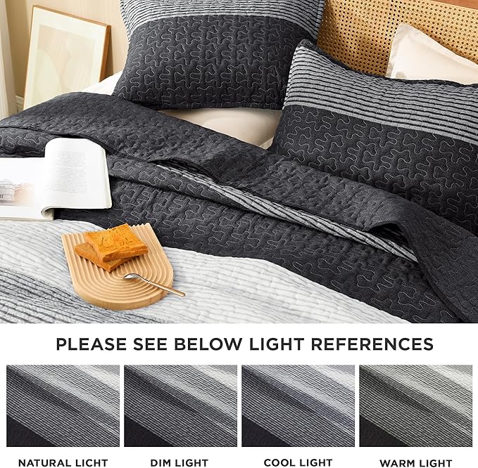 Litanika Oversized King Quilt Set Black and White, 128x120 Stripe Bedspread - Image 6