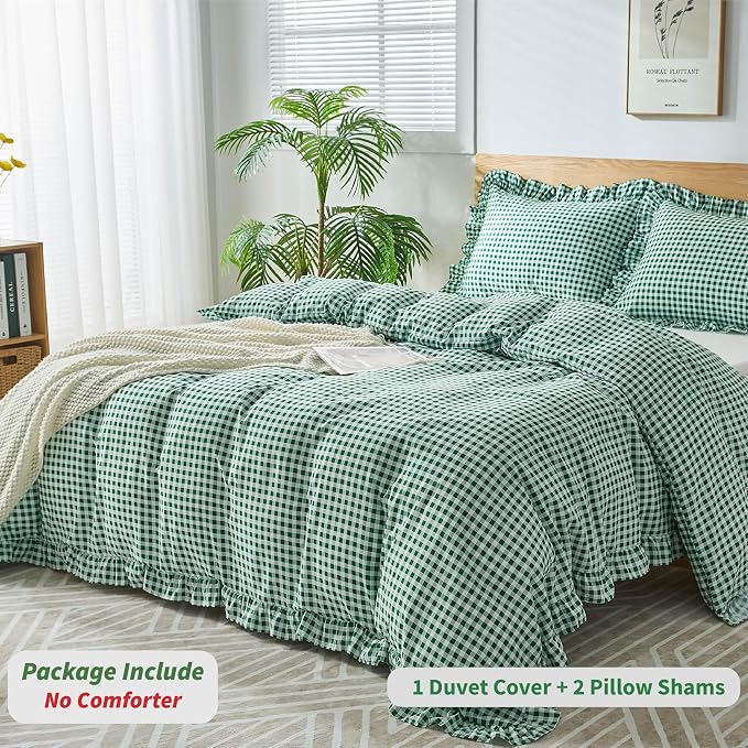 Gingham Duvet Cover Full Size, 3 Pieces Soft Breathable Microfiber Plaid - Image 3