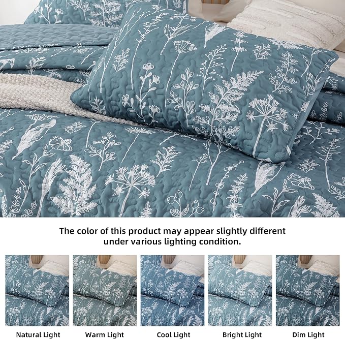JANZAA Quilts Queen Size Bed Spread Botanical 3 Pieces Quilts Queen Size Sets - Image 3
