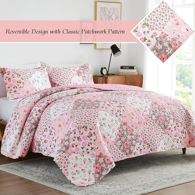 Whale Flotilla Patchwork Quilts Queen Size, Extra Soft Boho Floral Bedspreads - Image 2