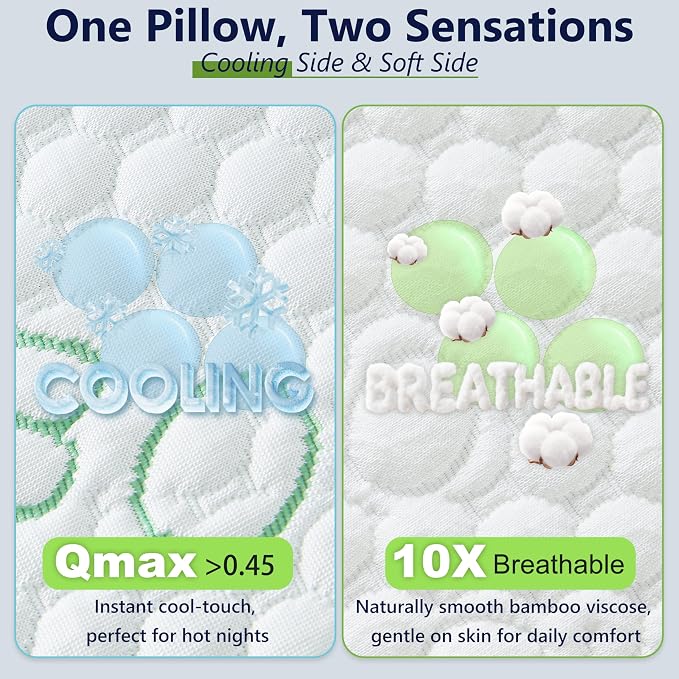 Memory Foam Pillows, Cooling Pillows Queen Size Set of 2 Adjustable Firm Bamboo - Image 7