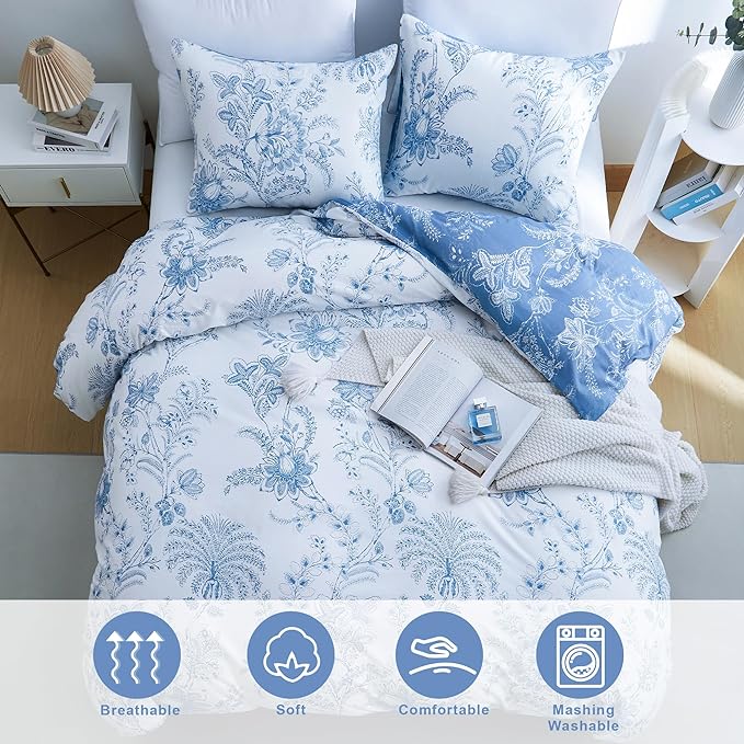 BOLINLIVING Floral Duvet Cover Full Size 3 Pieces, Flower Duvet Cover - Image 4