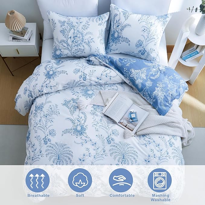 BOLINLIVING Floral Duvet Cover King Size 3 Pieces, Flower Duvet Cover - Image 4