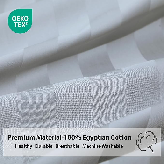 Twin XL Size Striped Fitted Sheet Only Gray Color, 100% Egyptian Cotton 600 - Image 3