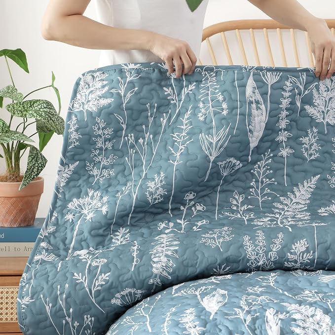 JANZAA Quilt King Size Mineral Blue Quilt Bed Spread Boho Quilt - Image 6
