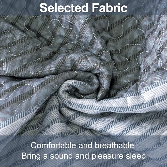 Andency Stripe Quilt Set Queen, 3 Pieces Blue and Grey Patchwork Bedspread - Image 6