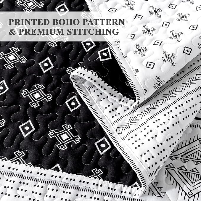 Andency Black White California King Quilt Set, 3 Pieces Boho Lightweight Soft - Image 5