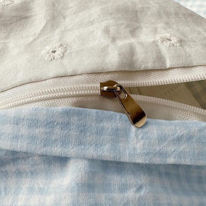 mixinni Blue Gingham Duvet Cover Queen Size - Image 8