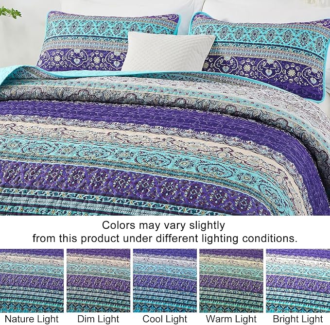 WONGS BEDDING Boho Quilt Twin Size, 2 Pieces Purple Blue Bohemian Lightweight - Image 4