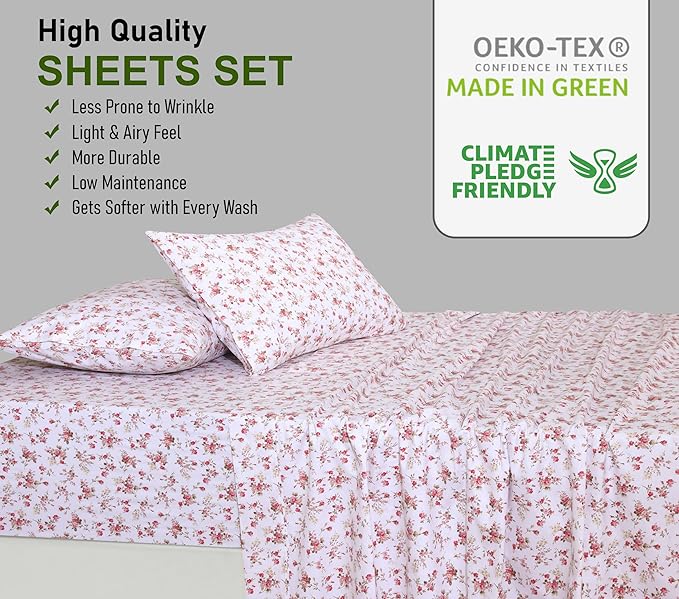 RUVANTI 100% Cotton Sheets King Size 4-Piece Set Percale Bedding, Cooling & - Image 7