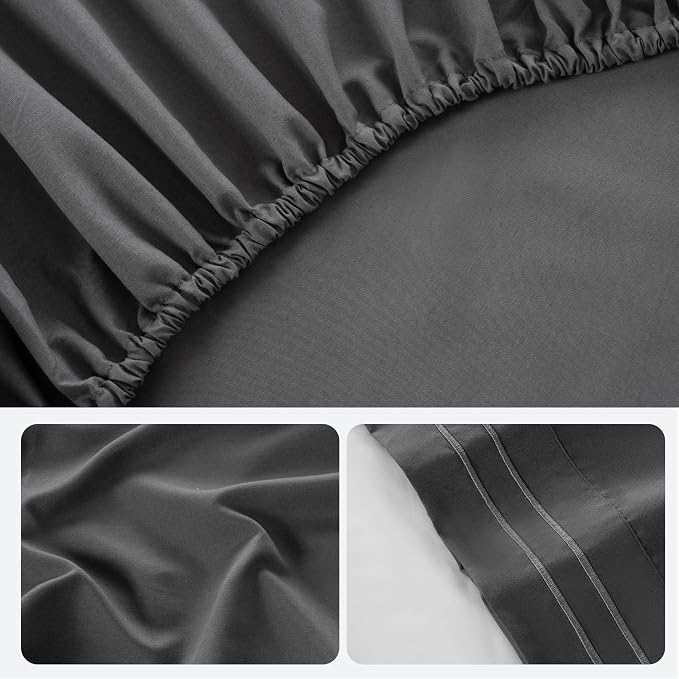 ROSE&RISY Dark Grey Queen Sheet Set, 4 Pieces Soft Bedding Queen Sheet Set - Image 7