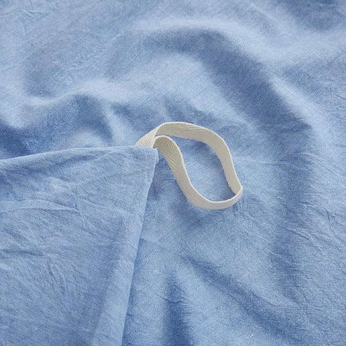 LOVQUE Light Blue Cotton Duvet Cover King Size, Linen Like Natural Bedding Set - Image 5