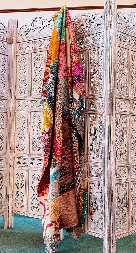 Indian Vintage Patchwork Cotton Kantha Quilt 55X85" Assorted Patches Cotton - Image 2