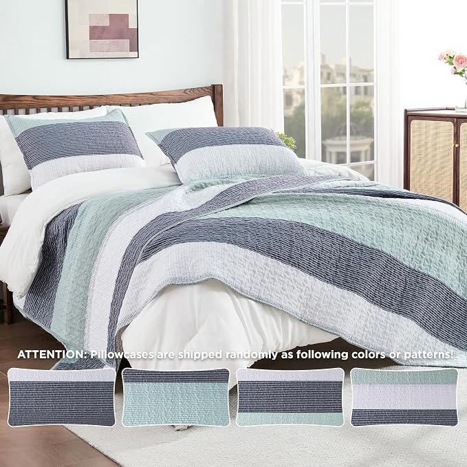 Andency Stripe Quilt Set Cal King, 3 Pieces Patchwork Bedspread Coverlet Set - Image 4