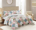 Brilliant Sunshine Peach and Olive Flowers Patchwork, 3-Piece Quilt Set by BrilliantSunshine