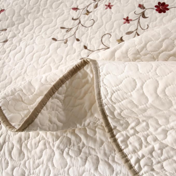 ROOMLIFE Quilt Set Floral Leaves 3D Embroidery Pattern 3 PCS Cotton Reversible - Image 9