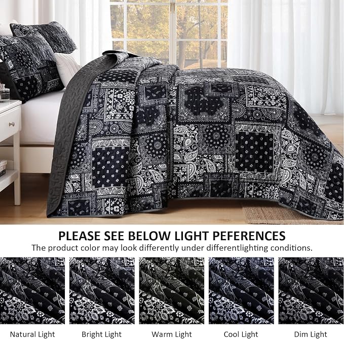 Cottolester Boho Patchwork Quilt Set Queen Size, Paisley Floral Bedding Set - Image 4