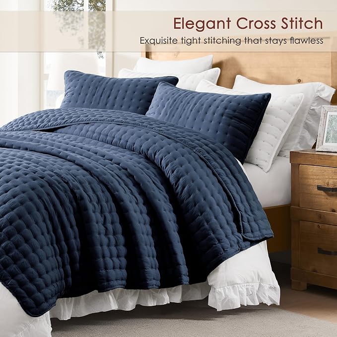 WDCOZY Navy Blue Oversized California King Size Quilt Bedding Sets - Image 3