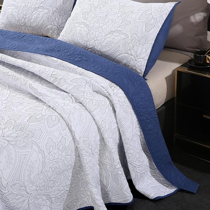 ROOMLIFE Quilt Set Full Size 3D Floral Campanula Embroidery Pattern 3-Piece - Image 3