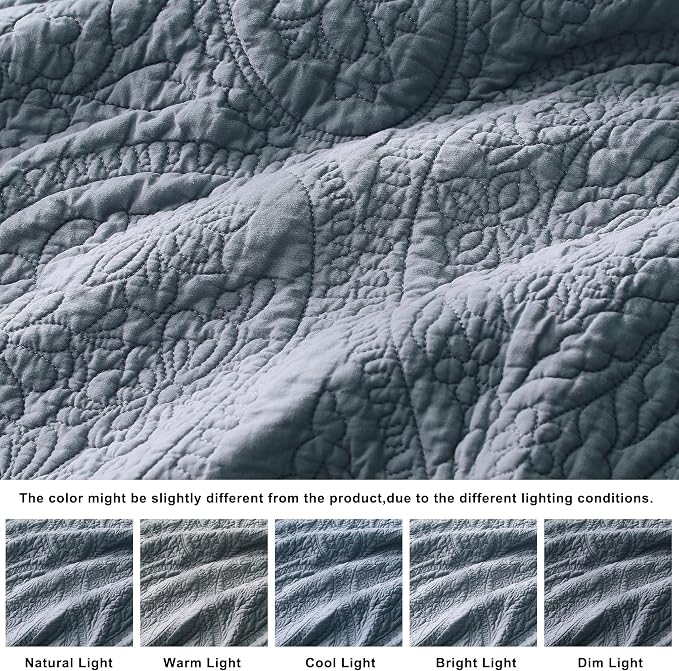 PALASSIO Dusty Blue Paisley 100% Cotton Quilt King Size Bedding Sets - Image 6