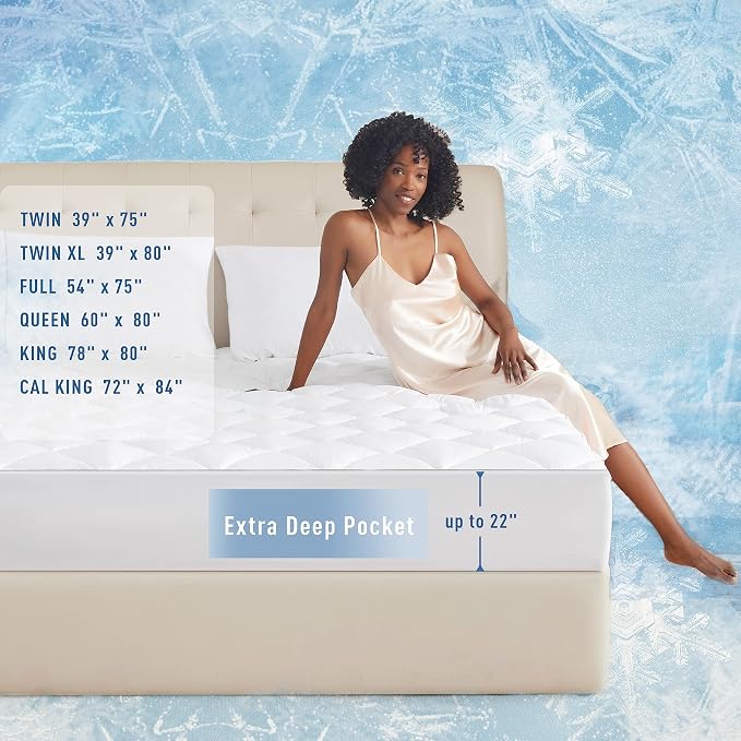 Sunflower Cooling Quilted Queen Mattress Protector, Mattress Pad Queen Chill - Image 5