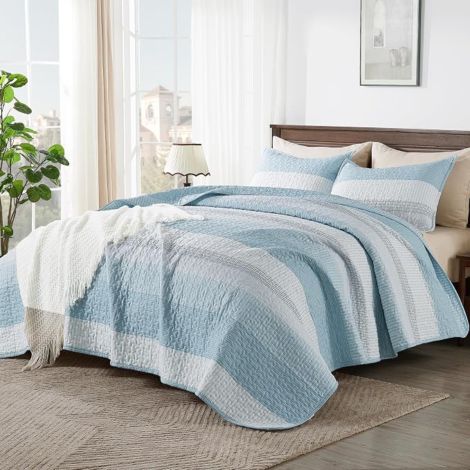 Andency King Size Quilt Set Aqua Blue, 3 Pieces Summer Ultra Soft Lightweight - Image 6