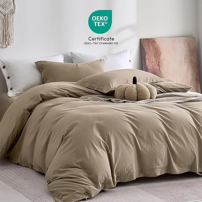 JELLYMONI 100% Washed Cotton Duvet Cover Twin – Soft, Breathable Linen-Look - Image 2
